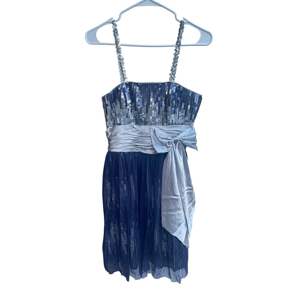 NV Couture Silver Sequin Navy Blue Tulle Party Dress‎ Size 6